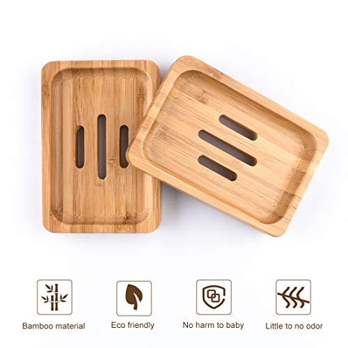 Natural Bamboo Soap Dish – 2 Pack Wooden Soap Holder for Bathroom & Shower