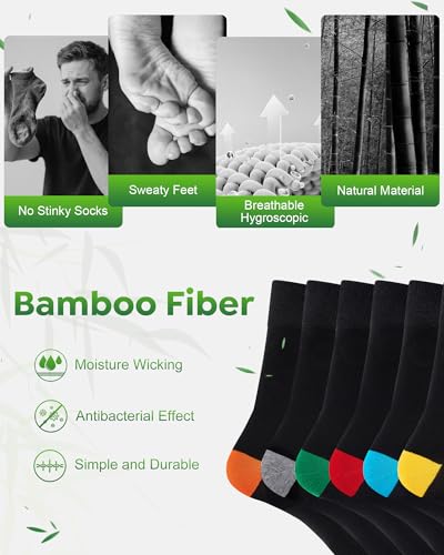 6 Pairs Bamboo Socks – Breathable, Comfortable Crew Socks