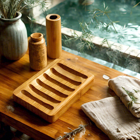 Natural Bamboo Soap Dish – Wooden Soap Holder for Bathroom & Shower